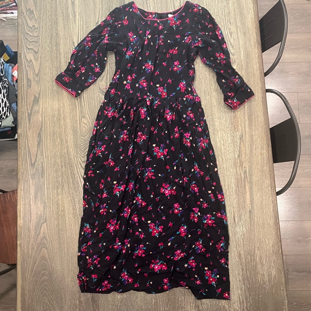 Lanz Originals Dress Midi 3/4 Sleeve Floral Cottagecore Black Pink Size Small